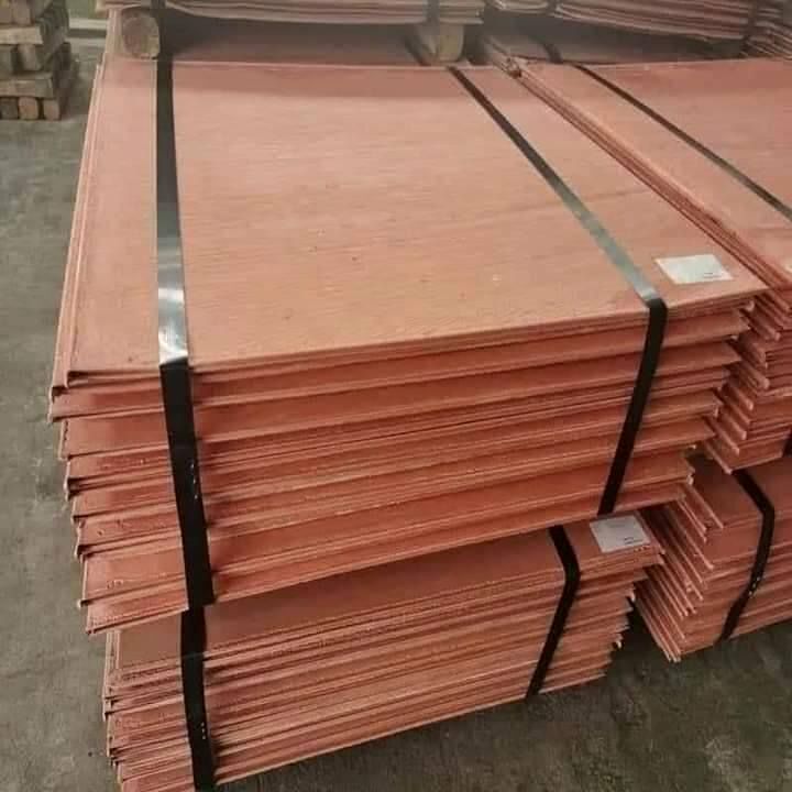 Stacked copper cathode sheets ready for supply
