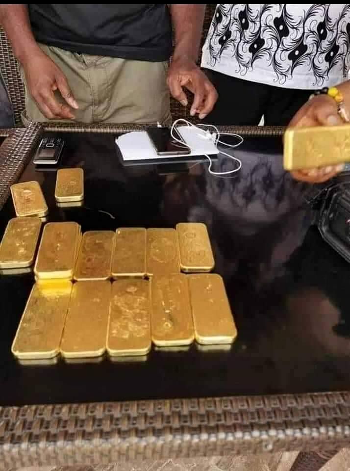 Close view of refined gold material during inspection